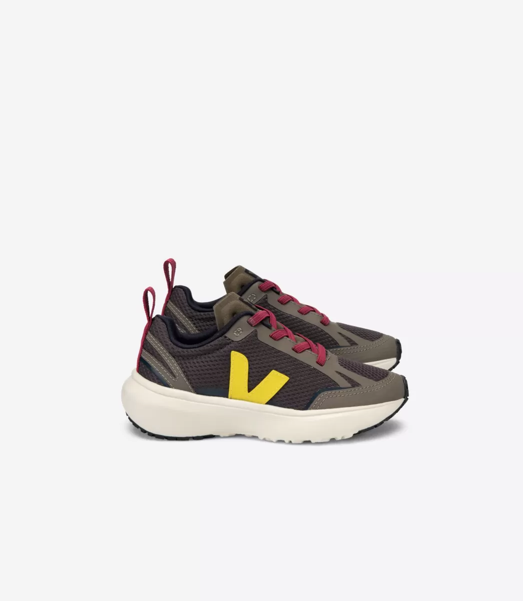 Enfant VEJA Enfants<CANARY ELASTIC LACES ALVEOMESH GRAFITE TONIC