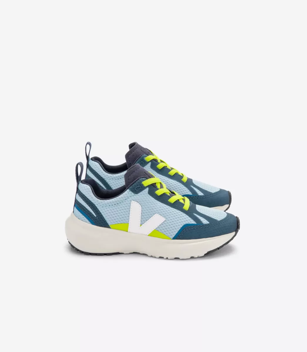 Enfant VEJA Enfants<CANARY ELASTIC LACES ALVEOMESH STEEL WHITE