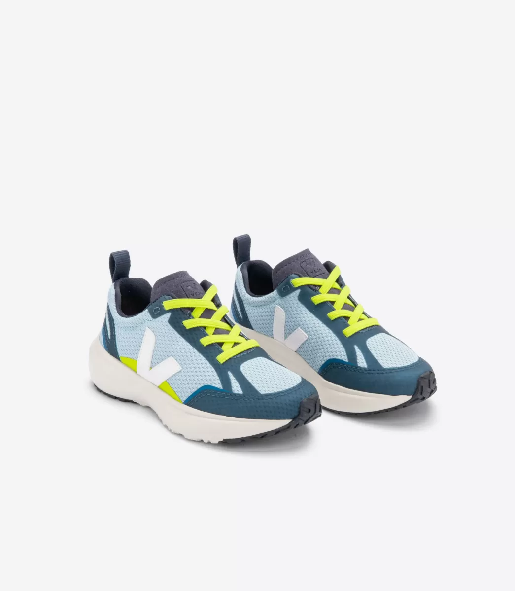 Enfant VEJA Enfants<CANARY ELASTIC LACES ALVEOMESH STEEL WHITE