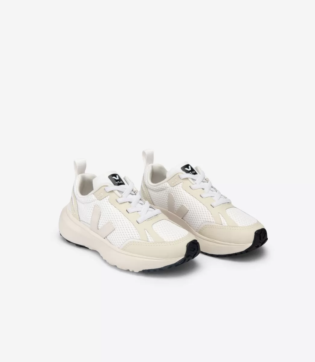 Enfant VEJA Enfants<CANARY ELASTIC LACES ALVEOMESH WHITE PIERRE