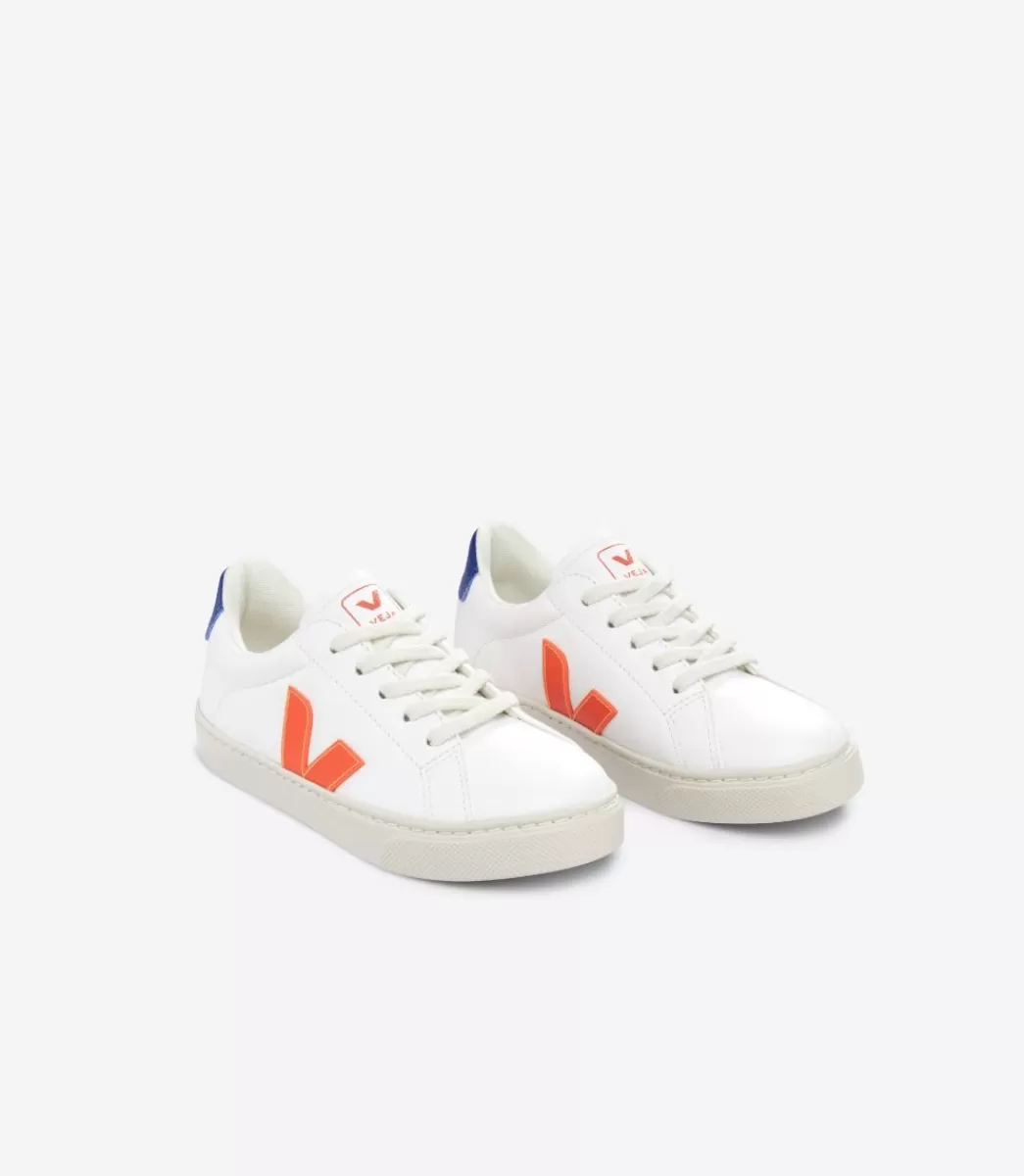 Enfant VEJA Esplar<ESPLAR LACES LEATHER WHITE ORANGE FLUO