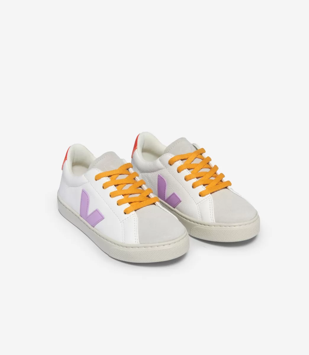 Enfant VEJA Esplar<ESPLAR LACES LEATHER WHITE ORCHID ORANGE FLUO