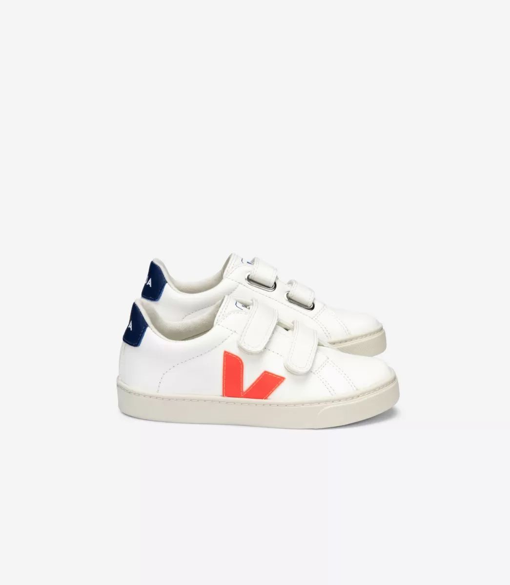 Enfant VEJA Esplar<ESPLAR LEATHER WHITE ORANGE FLUO COBALT