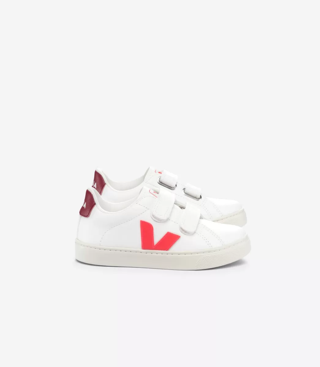 Enfant VEJA Enfants<ESPLAR LEATHER WHITE ROSE FLUO MARSALA