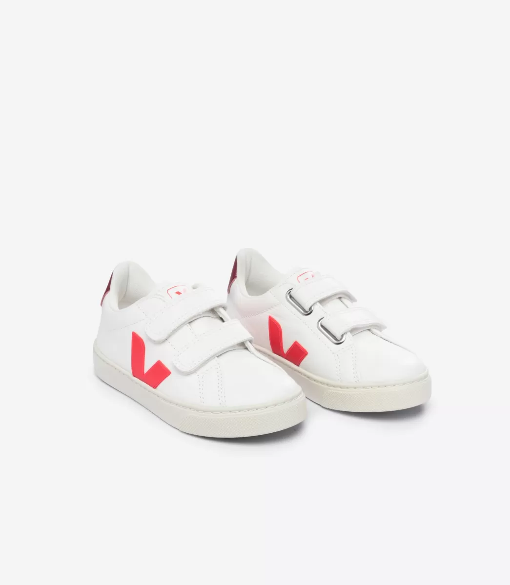 Enfant VEJA Enfants<ESPLAR LEATHER WHITE ROSE FLUO MARSALA