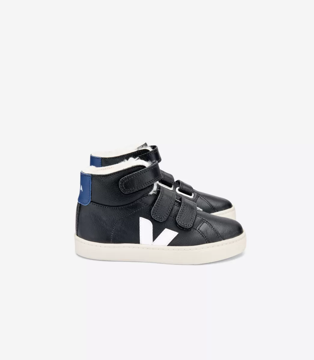 Enfant VEJA Enfants<ESPLAR MID FURED LEATHER BLACK WHITE COBALT