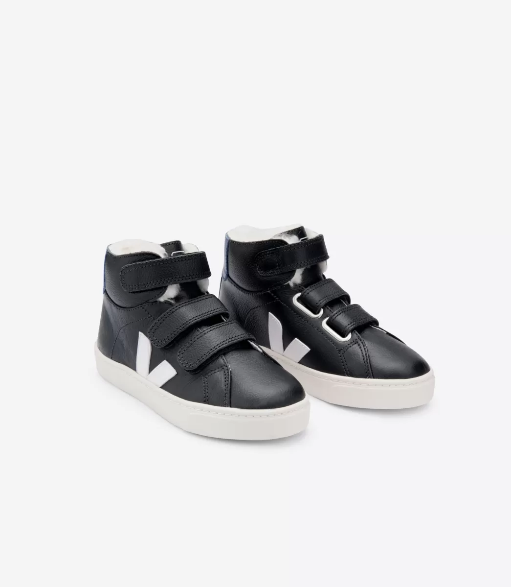 Enfant VEJA Enfants<ESPLAR MID FURED LEATHER BLACK WHITE COBALT
