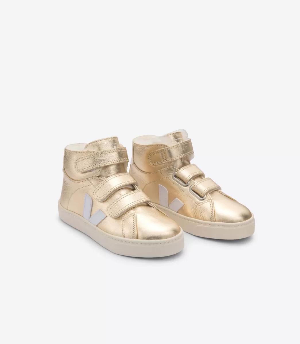 Enfant VEJA Enfants<ESPLAR MID FURED LEATHER PLATINE WHITE