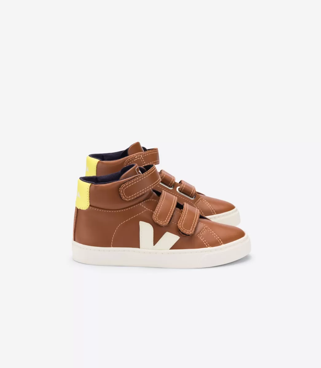 Enfant VEJA Enfants<ESPLAR MID LEATHER TUILE PIERRE JAUNE FLUO