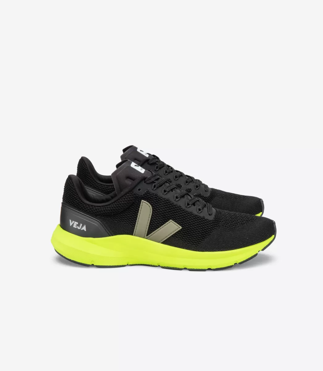 VEJA Adultes<MARLIN LT V-KNIT BLACK KAKI JAUNE FLUO