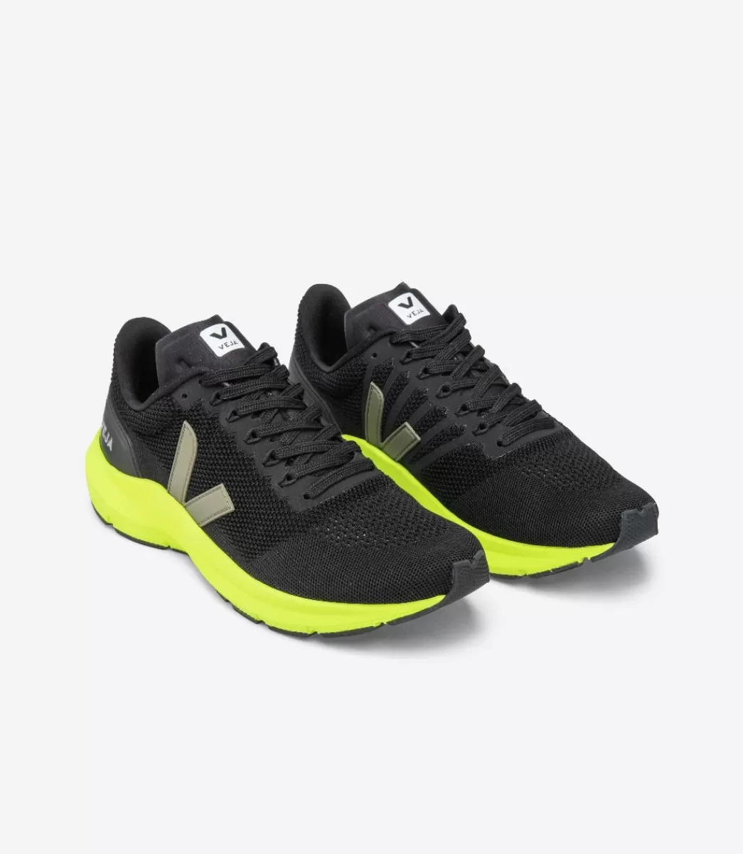 VEJA Adultes<MARLIN LT V-KNIT BLACK KAKI JAUNE FLUO