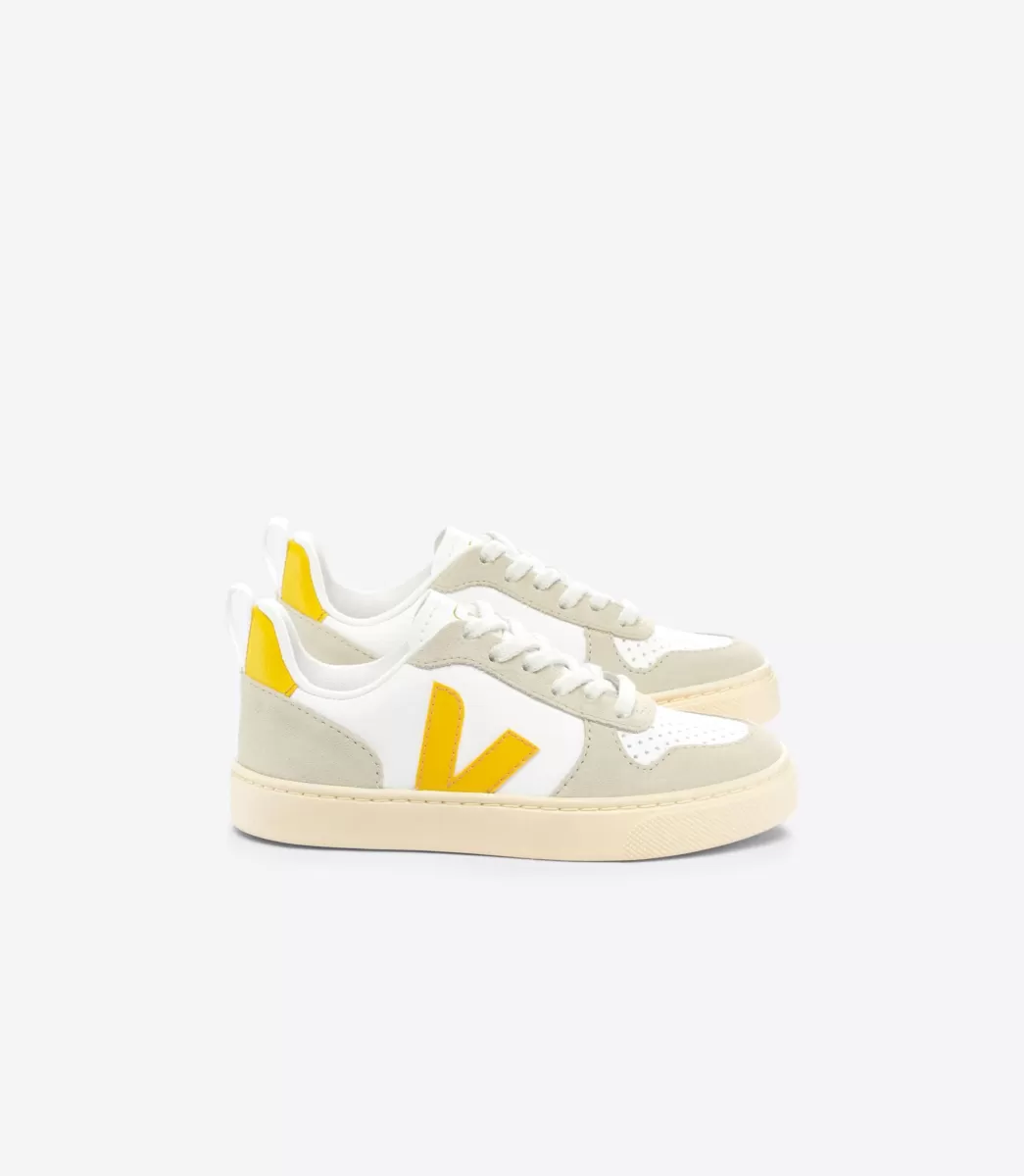 Enfant VEJA V-10<V-10 LEATHER WHITE OURO ALMOND