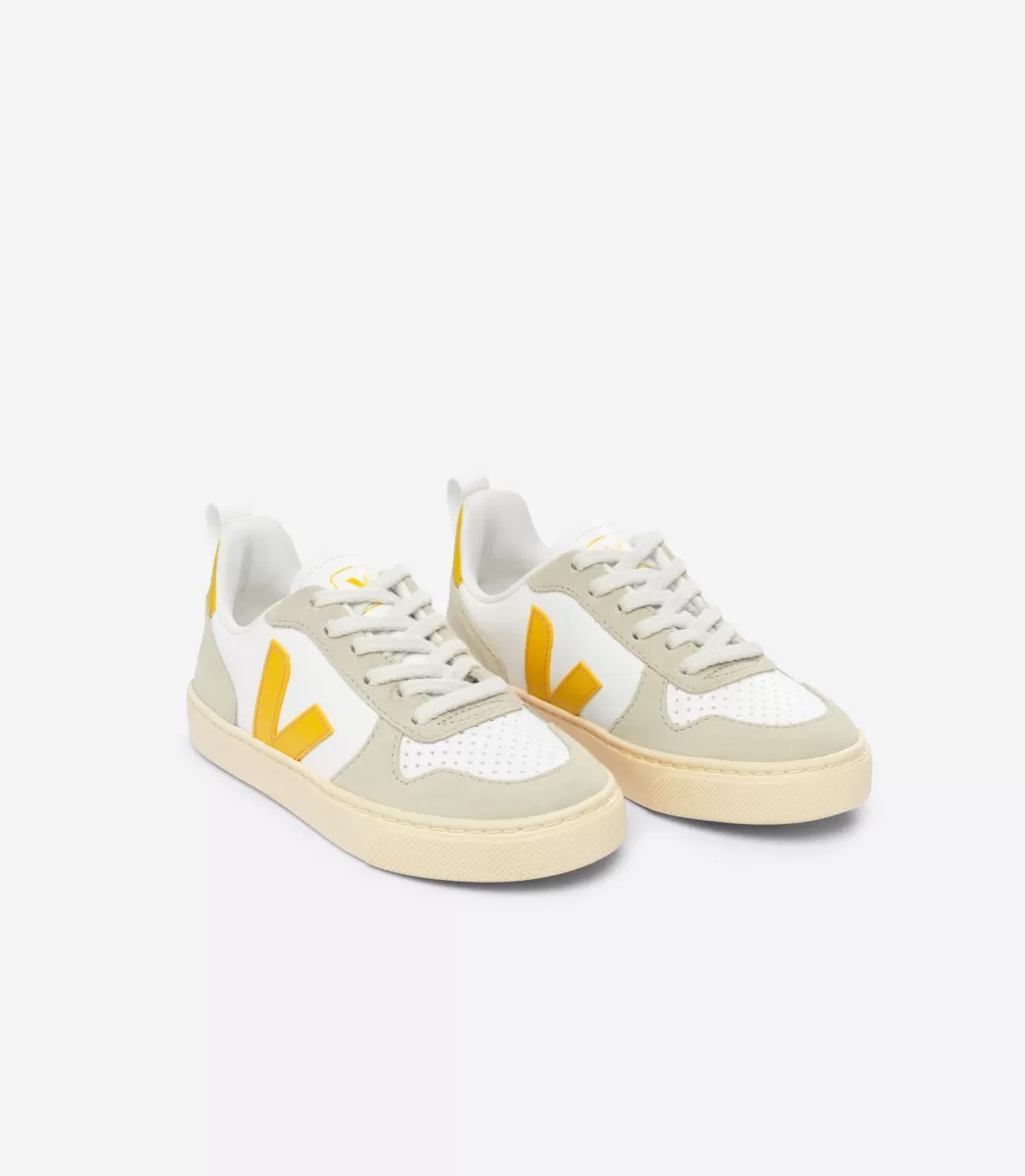 Enfant VEJA V-10<V-10 LEATHER WHITE OURO ALMOND