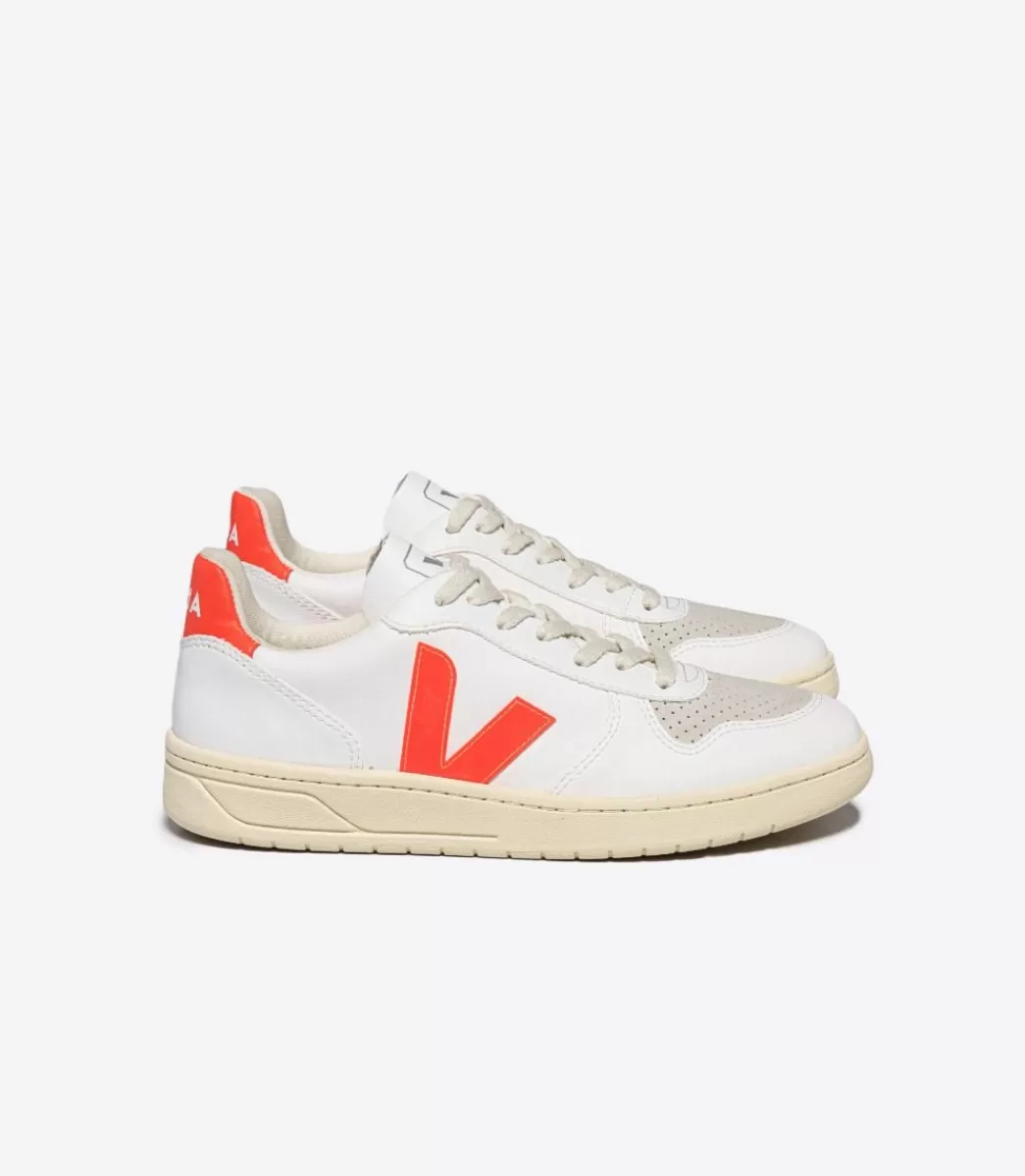 Femme VEJA Adulte | Vegan<V-10 CWL WHITE ORANGE FLUO