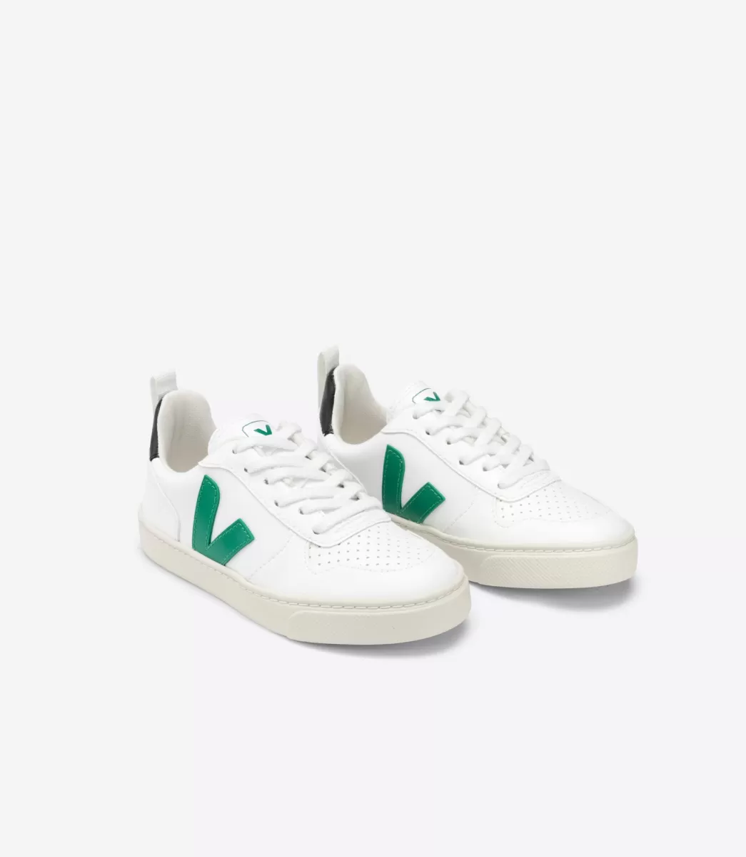 Enfant VEJA Enfants<V-10 LACES CWL WHITE EMERAUDE BLACK