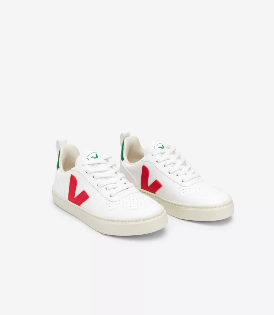 Enfant VEJA Enfants<V-10 LACES CWL WHITE PEKIN EMERAUDE