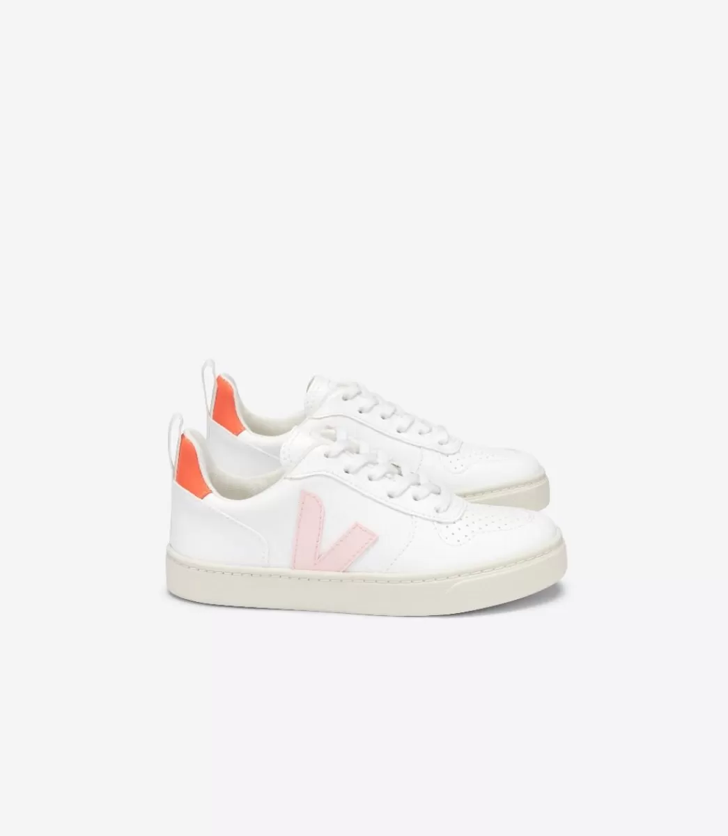 Enfant VEJA Enfants<V-10 LACES CWL WHITE PETALE ORANGE FLUO