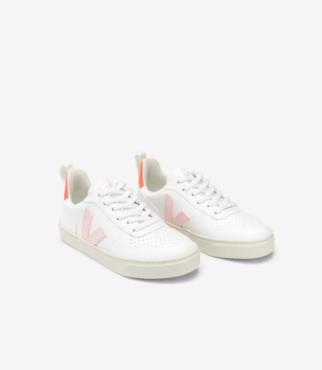 Enfant VEJA Enfants<V-10 LACES CWL WHITE PETALE ORANGE FLUO