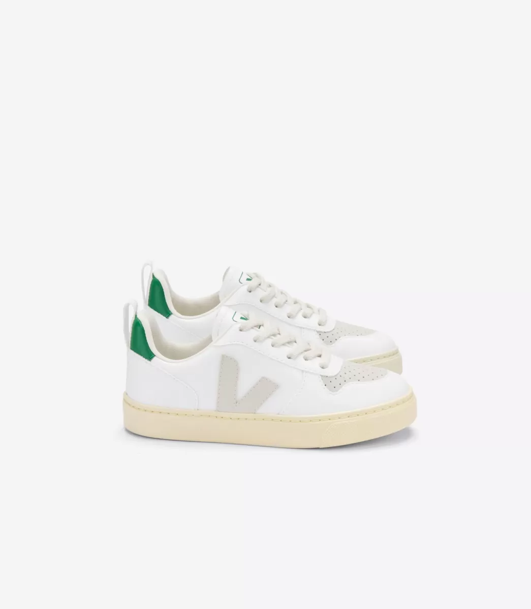 Enfant VEJA Enfant | Vegan<V-10 LACES CWL WHITE PIERRE EMERAUDE