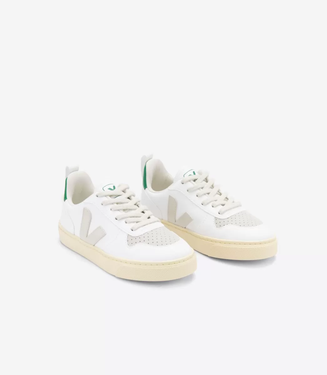 Enfant VEJA Enfant | Vegan<V-10 LACES CWL WHITE PIERRE EMERAUDE