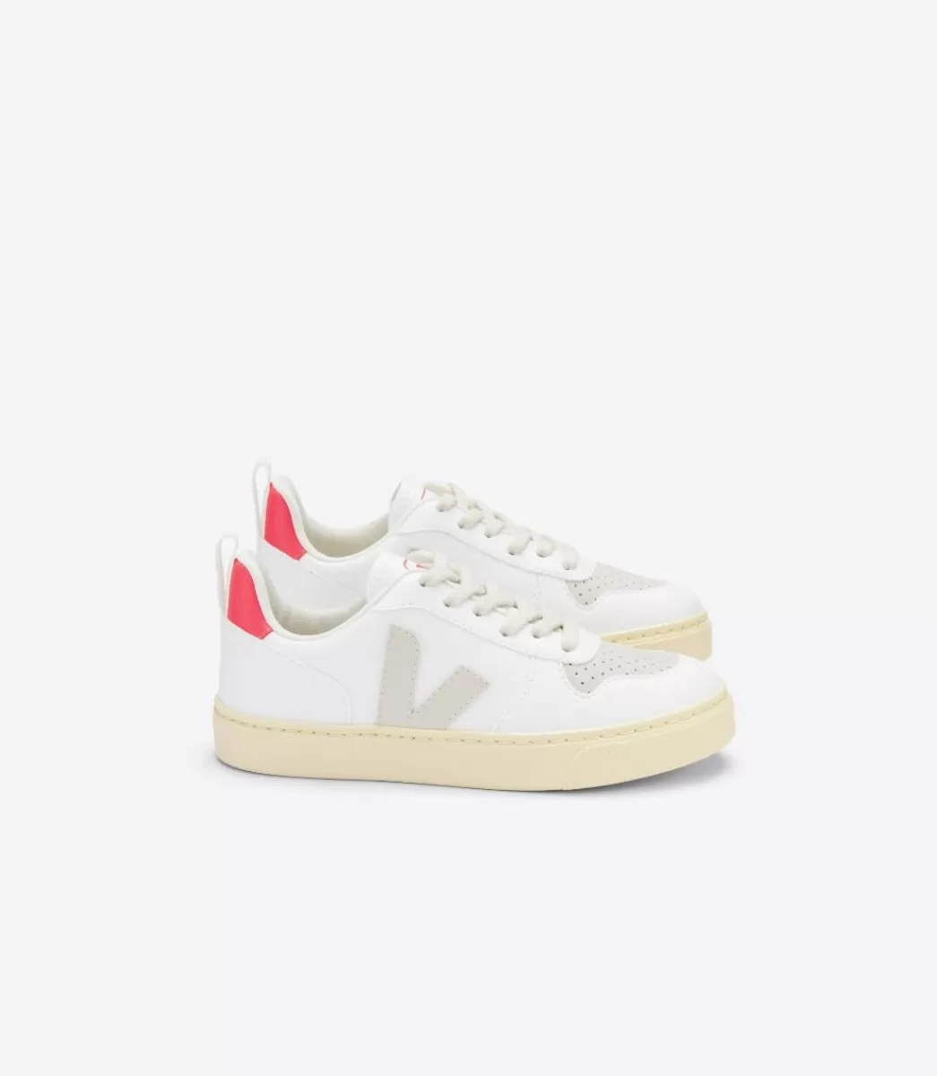 Enfant VEJA Enfant | Vegan<V-10 LACES CWL WHITE PIERRE ROSE FLUO