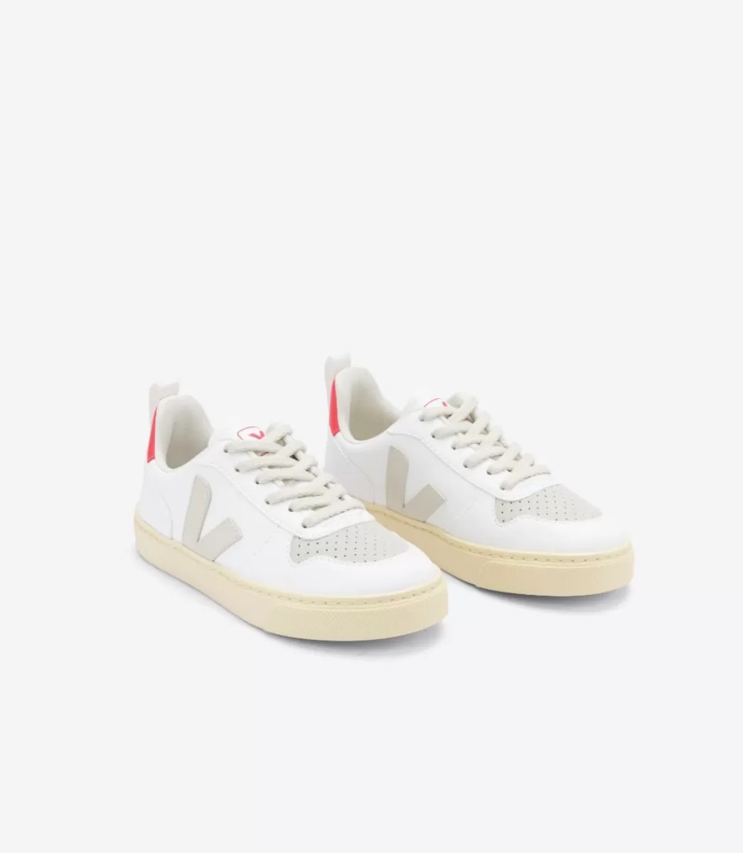 Enfant VEJA Enfant | Vegan<V-10 LACES CWL WHITE PIERRE ROSE FLUO