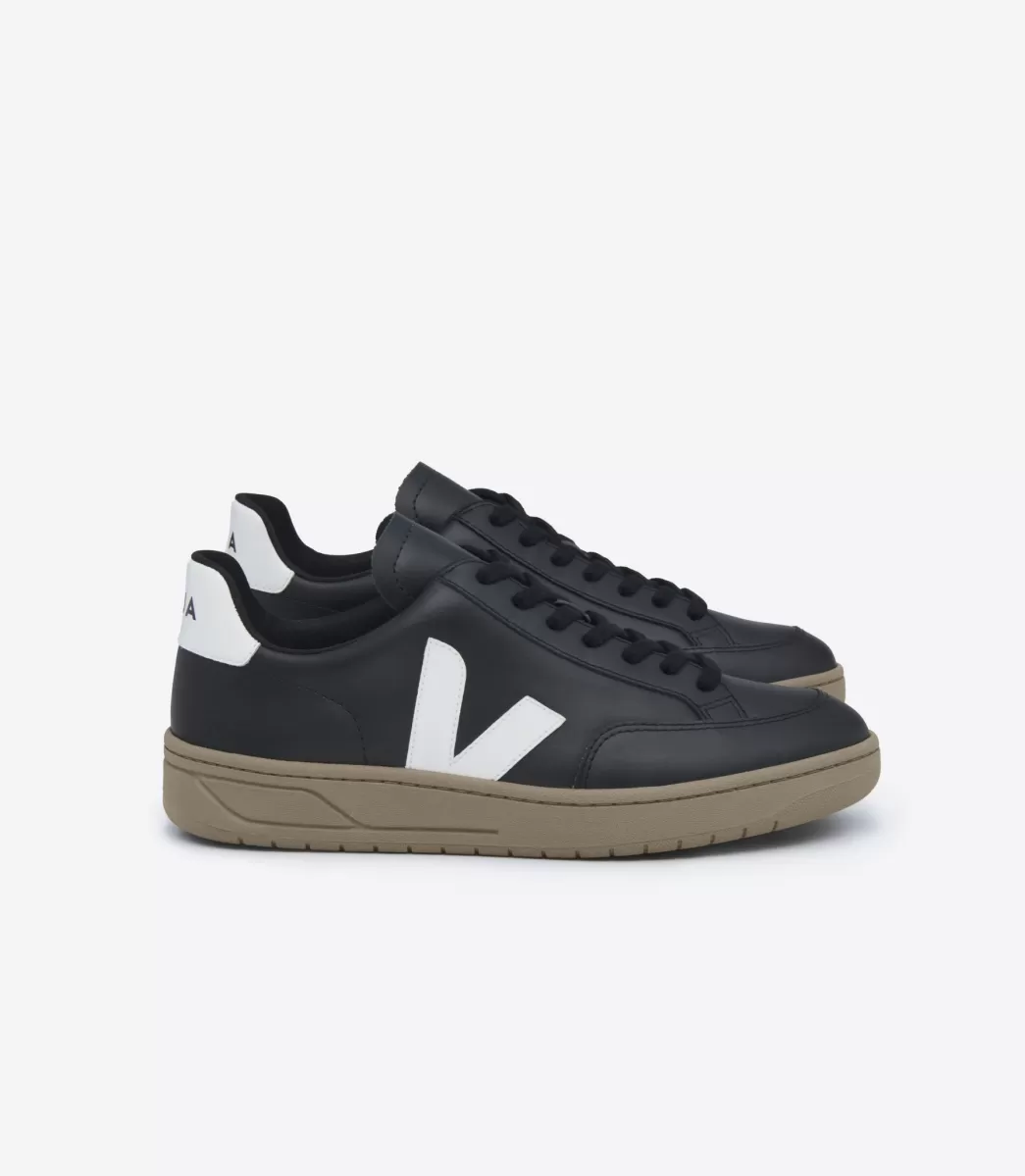 Femme VEJA V-12 | V-12<V-12 LEATHER BLACK WHITE DUNE
