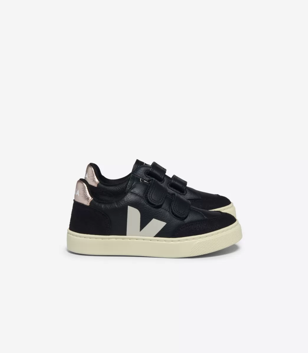 Enfant VEJA V-12<V-12 LEATHER BLACK WHITE PLATINE