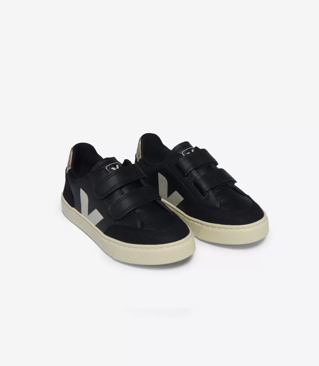 Enfant VEJA V-12<V-12 LEATHER BLACK WHITE PLATINE