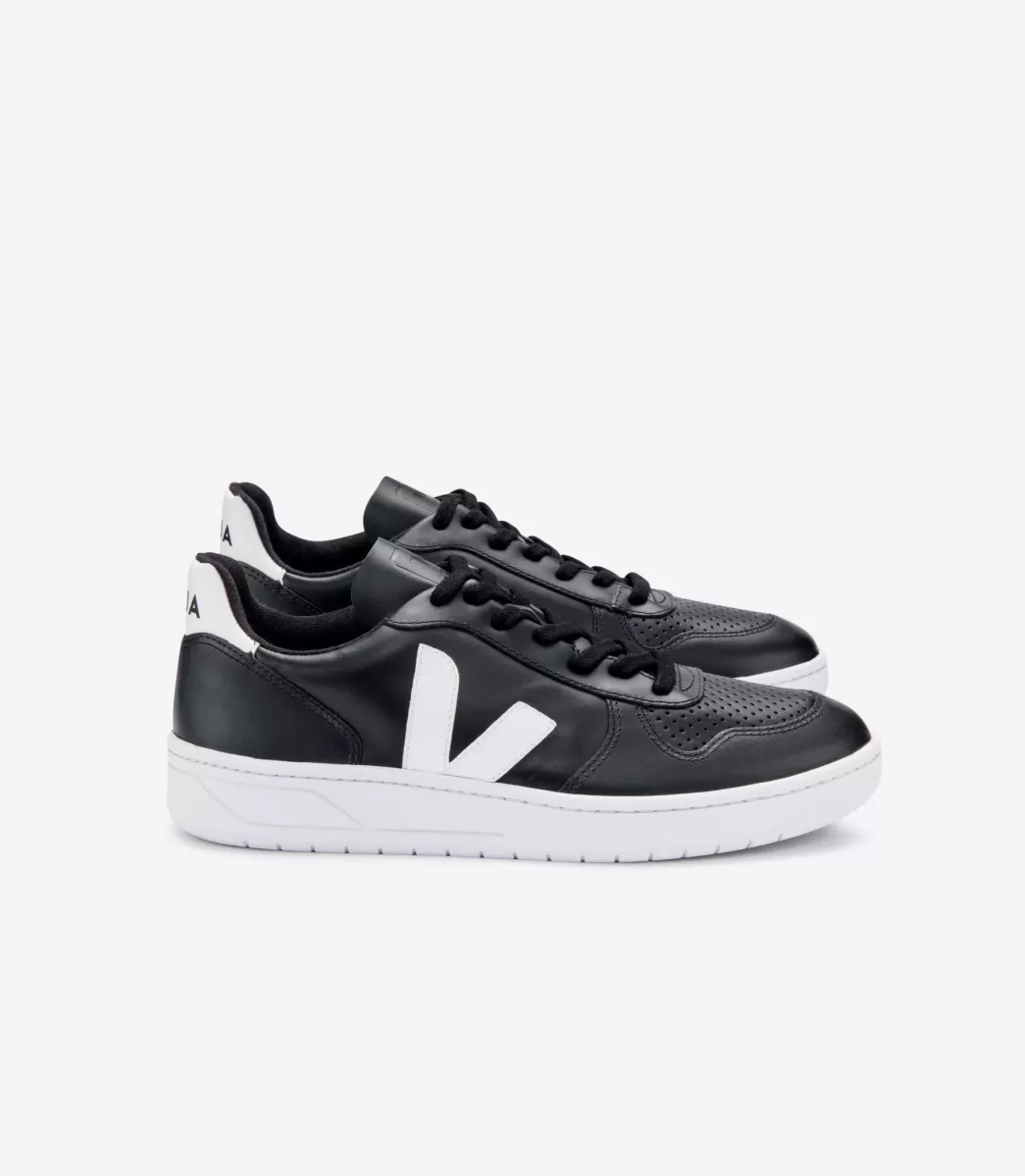 VEJA Adultes<V-10 LEATHER BLACK WHITE WHITE SOLE