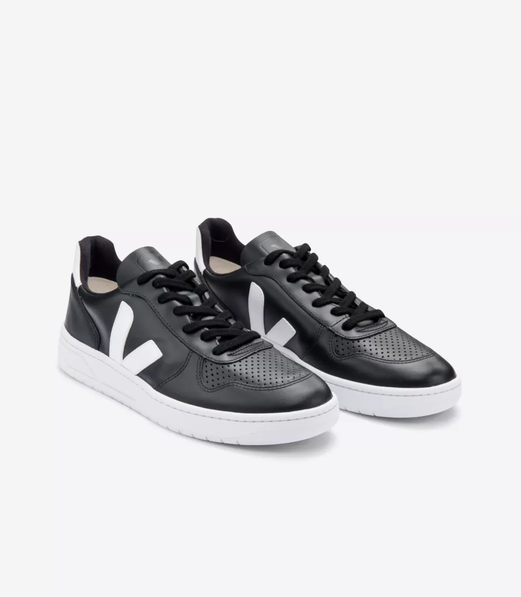 VEJA Adultes<V-10 LEATHER BLACK WHITE WHITE SOLE