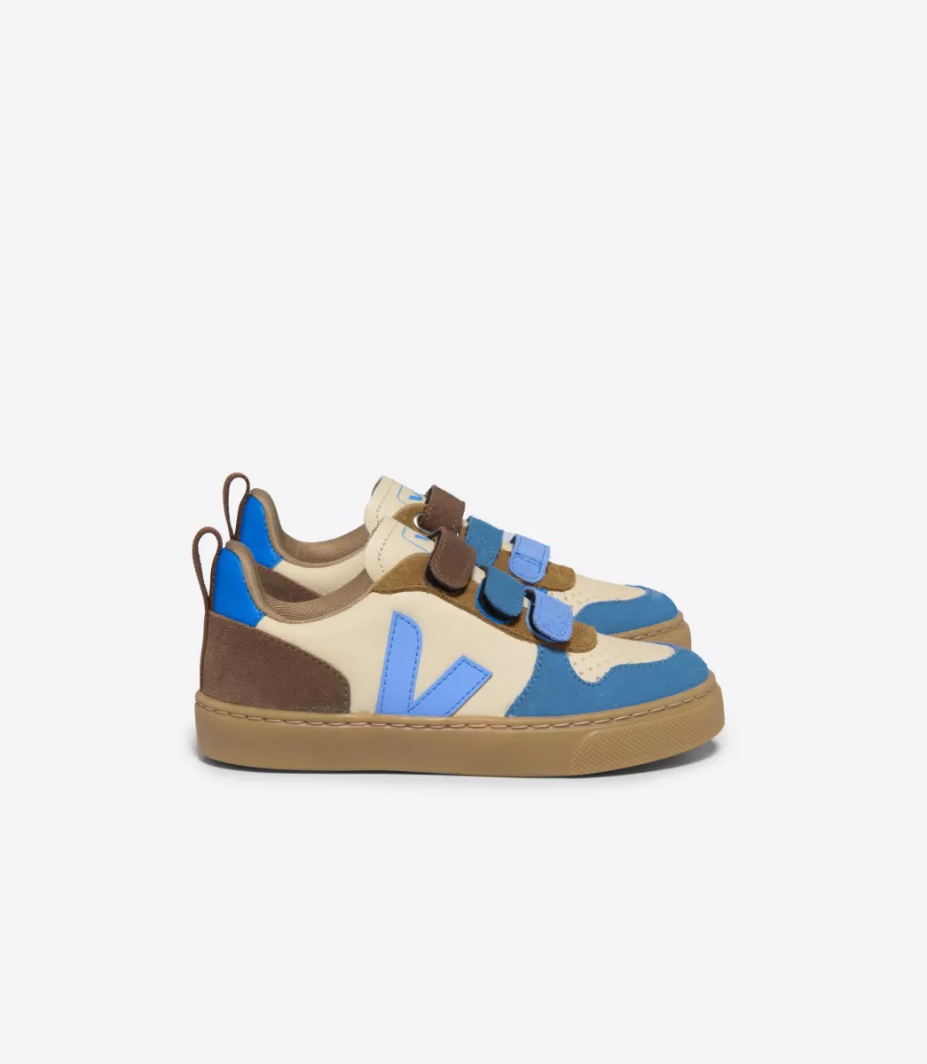 Enfant VEJA V-10<V-10 LEATHER CREMA MULTICO AQUA