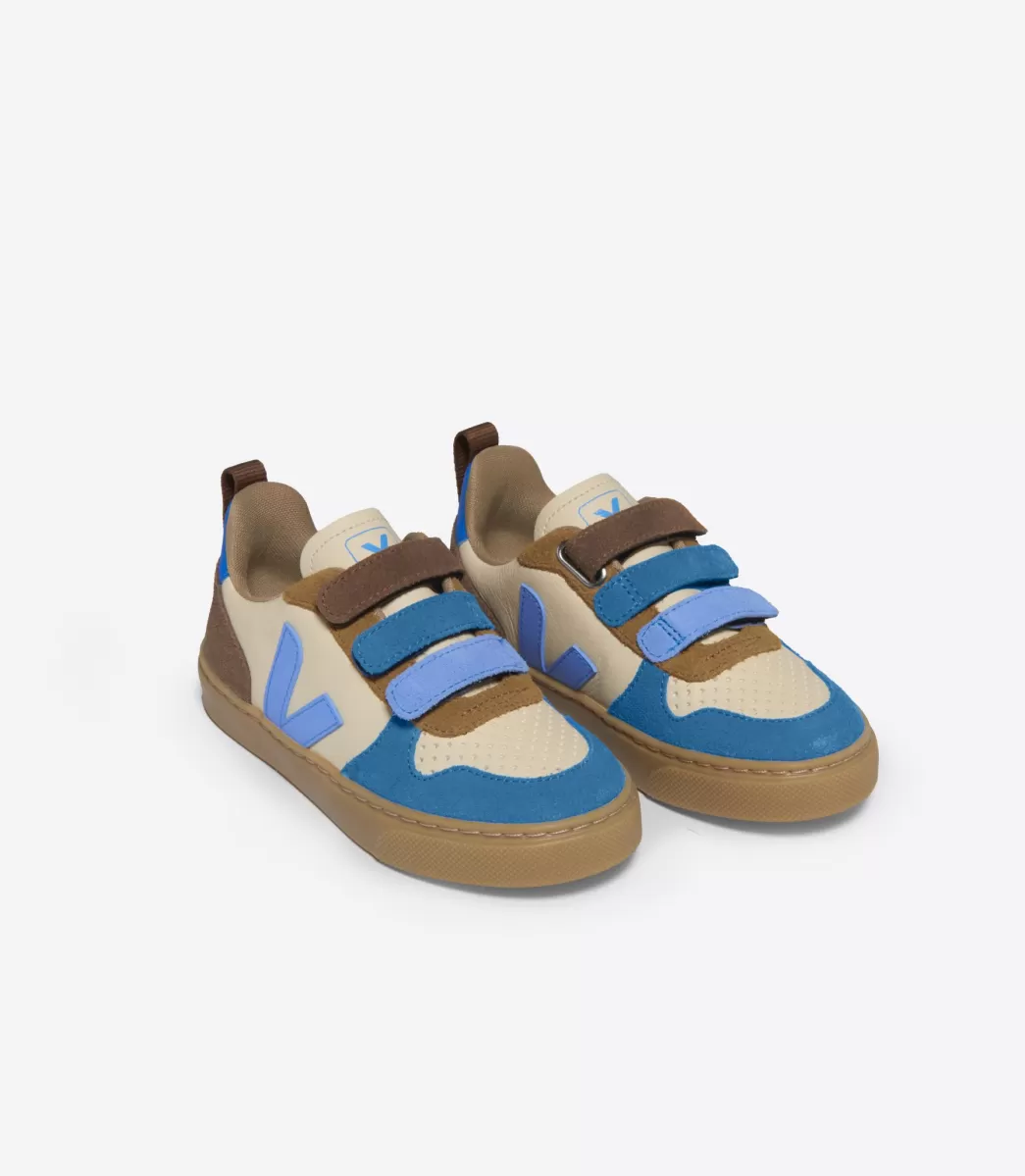 Enfant VEJA V-10<V-10 LEATHER CREMA MULTICO AQUA
