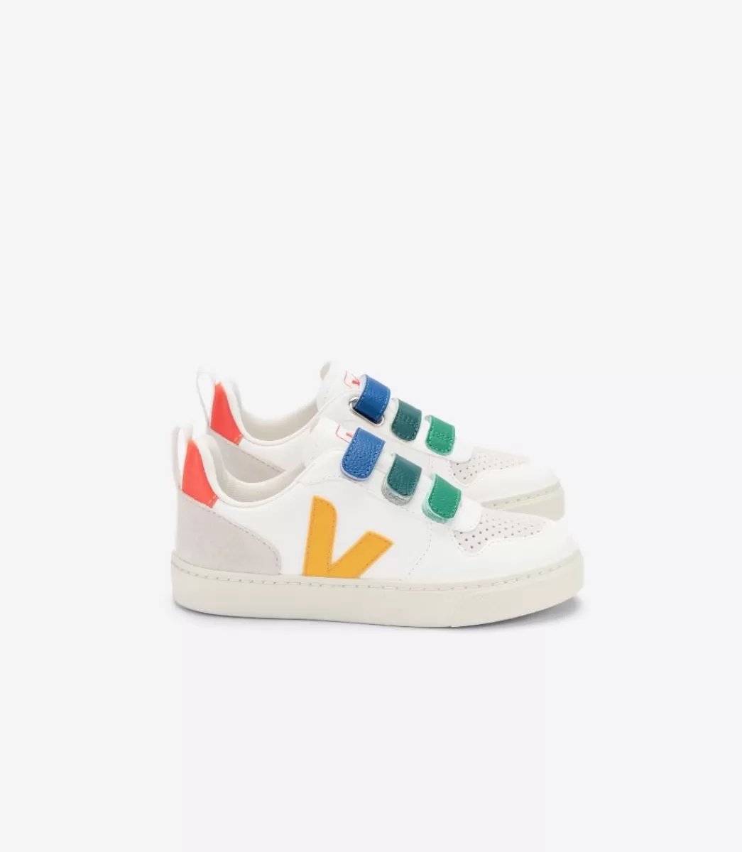 Enfant VEJA V-10<V-10 LEATHER MULTICO WHITE OURO