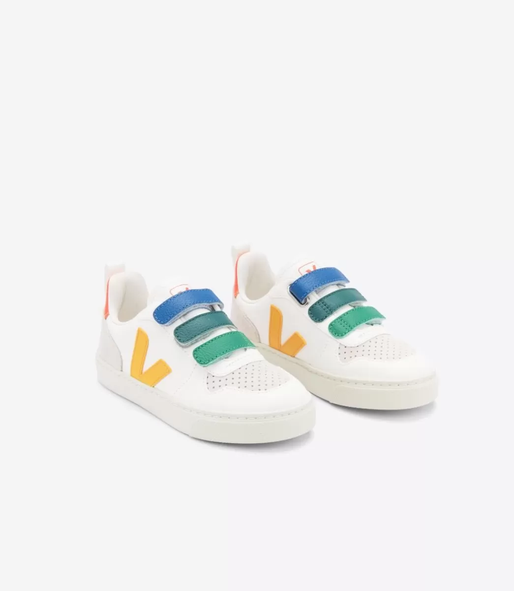 Enfant VEJA V-10<V-10 LEATHER MULTICO WHITE OURO