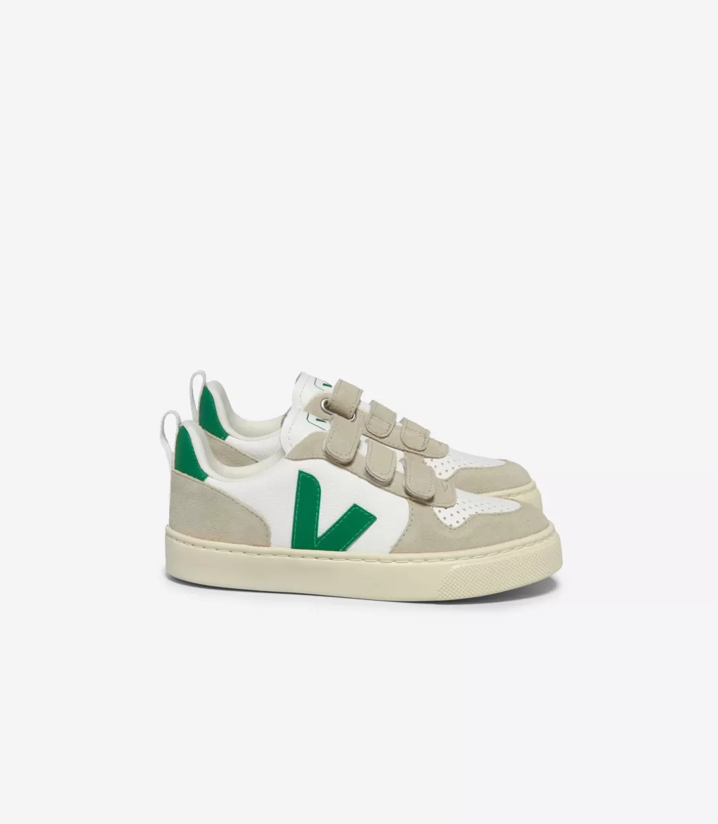 Enfant VEJA V-10<V-10 LEATHER WHITE EMERAUDE