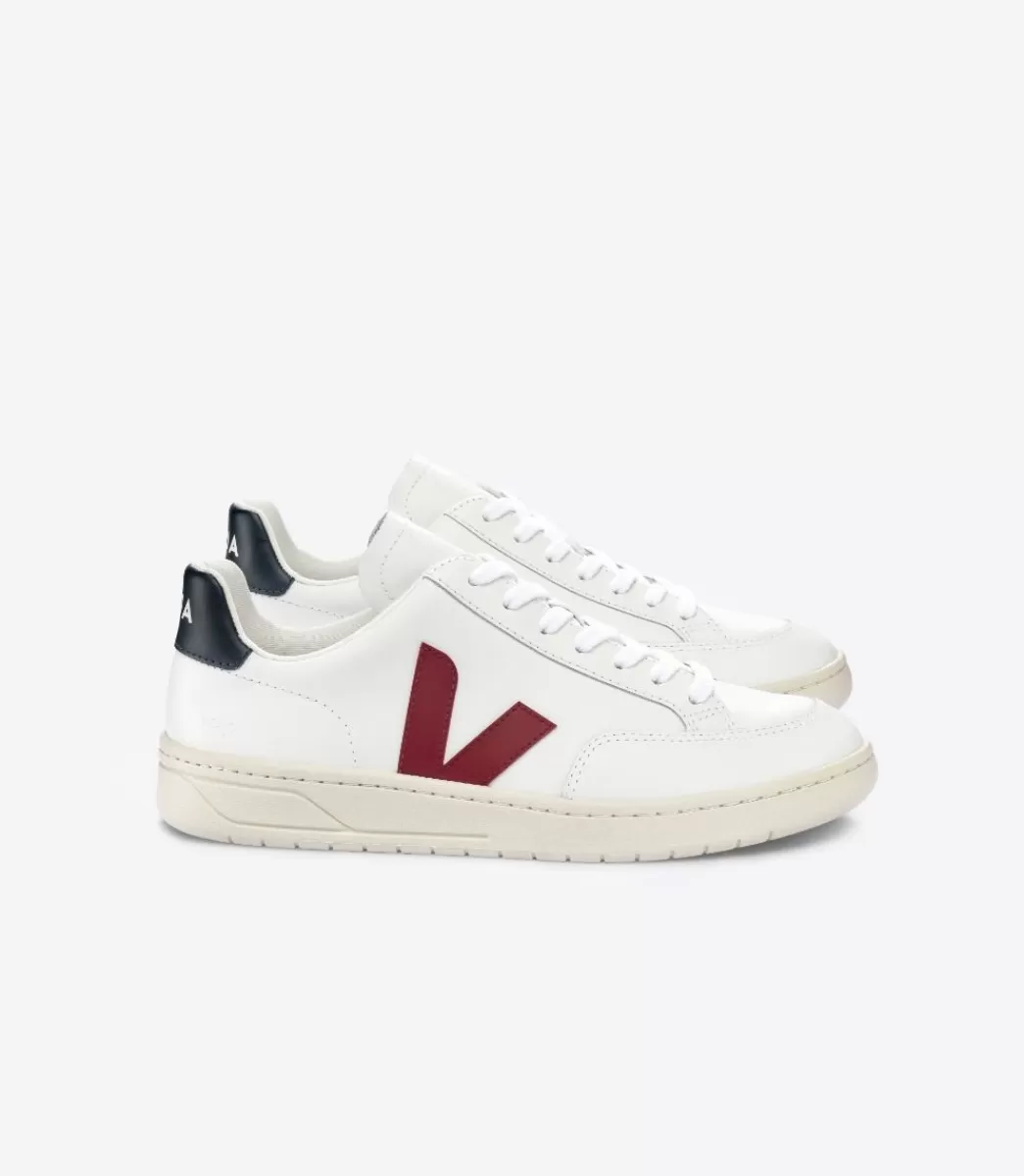 Femme VEJA V-12 | V-12<V-12 LEATHER WHITE MARSALA NAUTICO