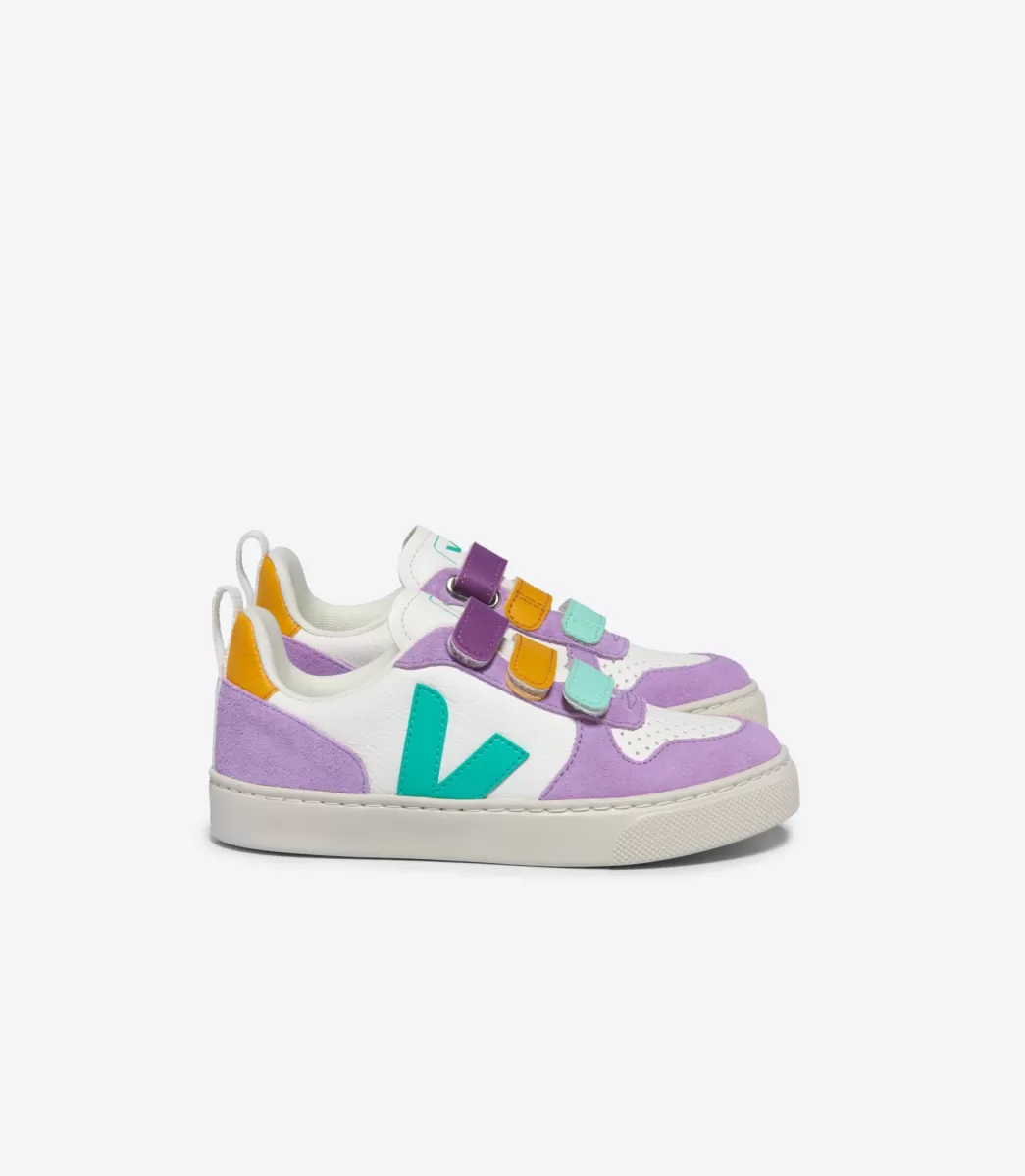 Enfant VEJA V-10<V-10 LEATHER WHITE MULTICO FRESHMINT