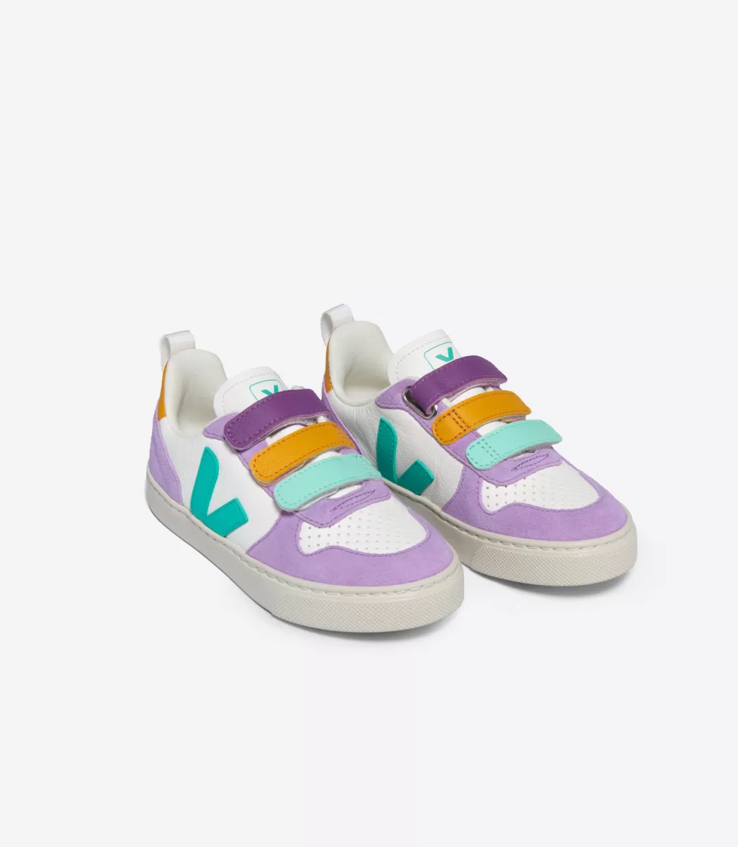 Enfant VEJA V-10<V-10 LEATHER WHITE MULTICO FRESHMINT
