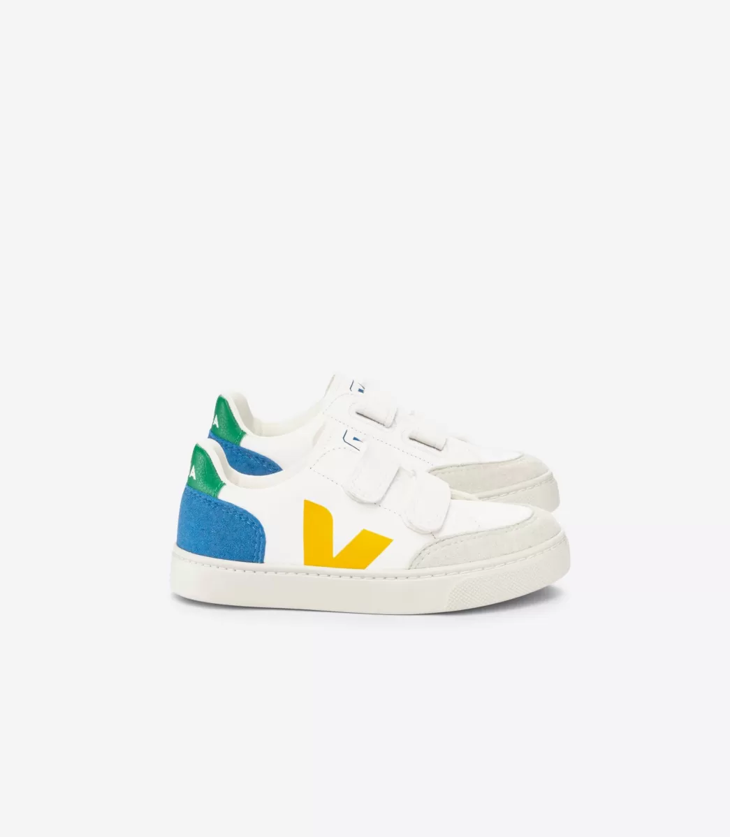 Enfant VEJA V-12<V-12 LEATHER WHITE MULTICO INDIGO