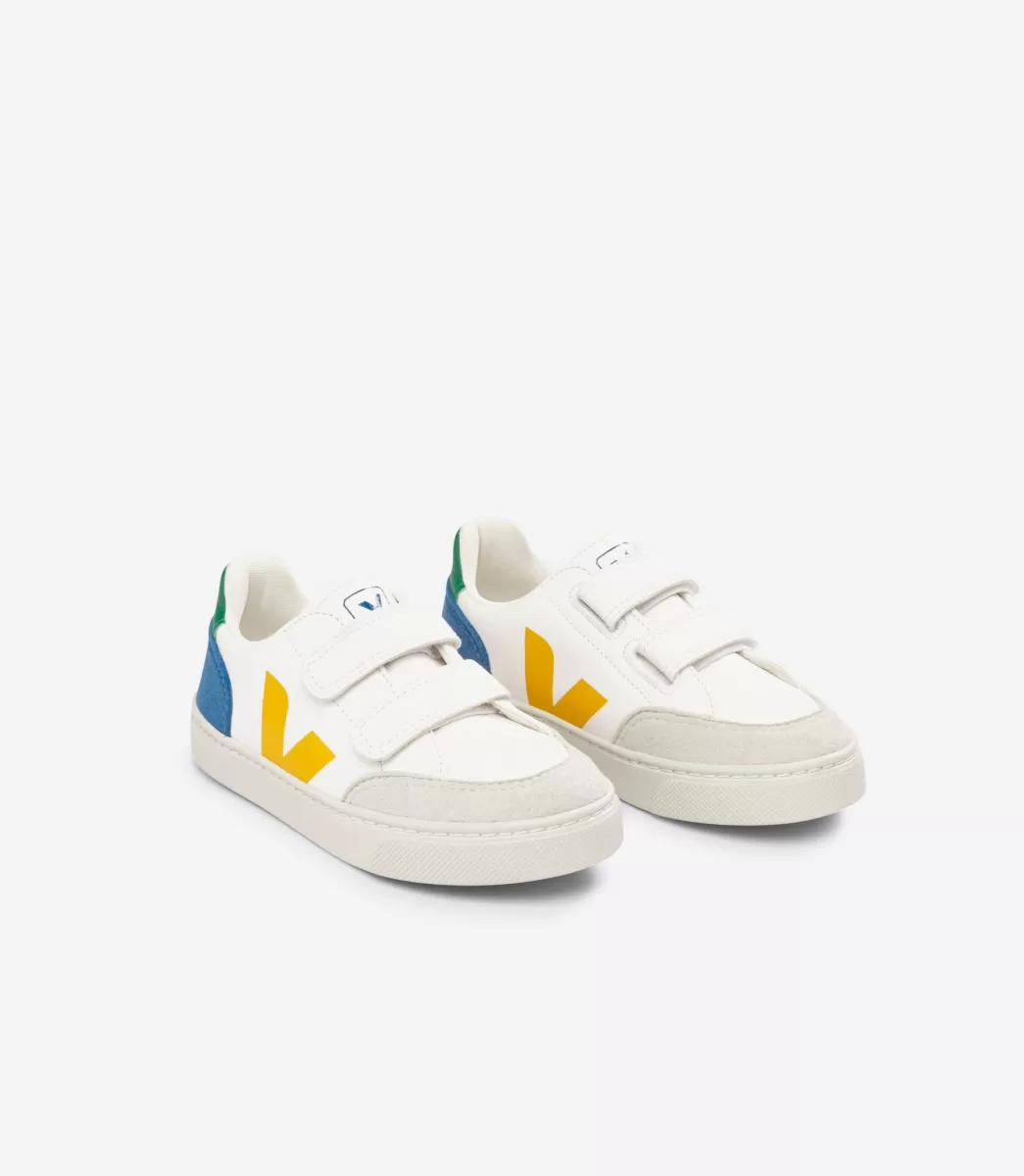 Enfant VEJA V-12<V-12 LEATHER WHITE MULTICO INDIGO