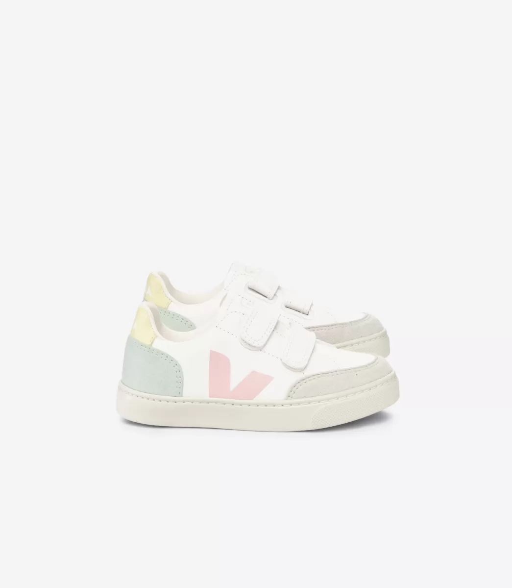 Enfant VEJA V-12<V-12 LEATHER WHITE MULTICO JADE