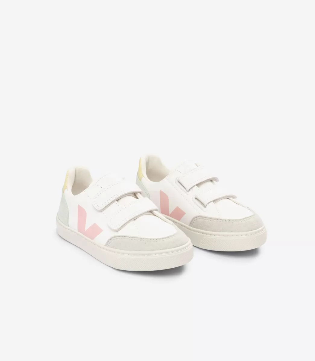 Enfant VEJA V-12<V-12 LEATHER WHITE MULTICO JADE