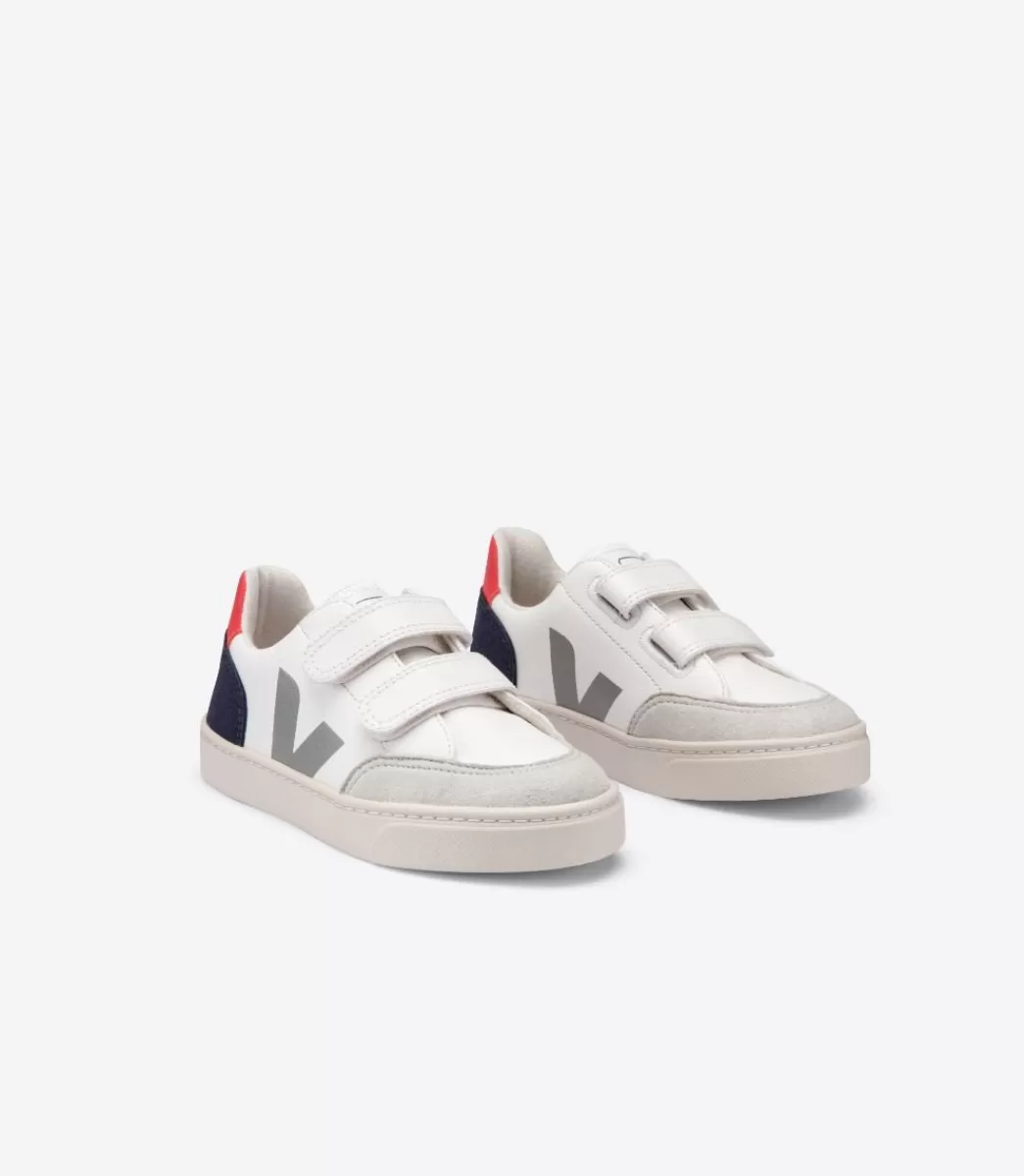 Enfant VEJA Enfants<V-12 LEATHER WHITE MULTICO NAUTICO