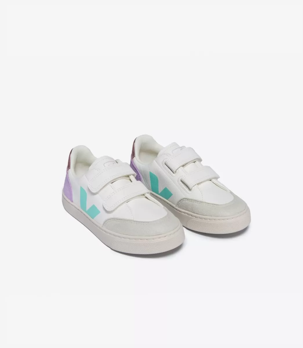 Enfant VEJA V-12<V-12 LEATHER WHITE MULTICO ORCHID