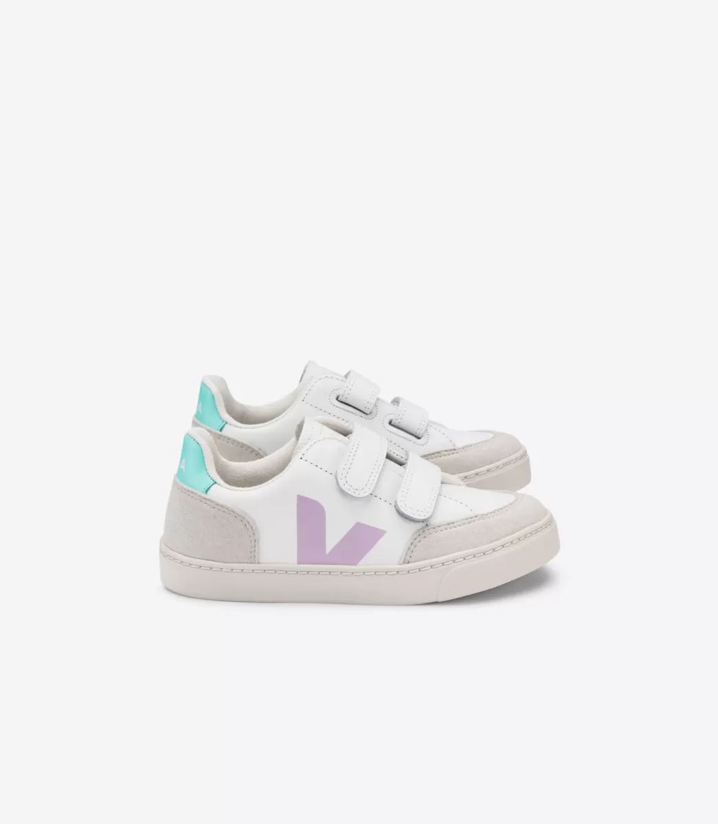 Enfant VEJA Enfants<V-12 LEATHER WHITE PARME TURQUOISE