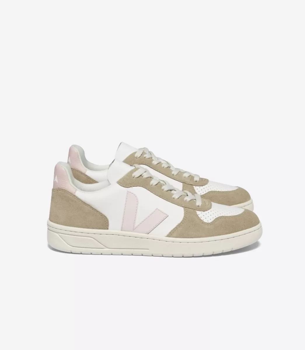 VEJA Adultes<V-10 LEATHER WHITE PETALE SAHARA