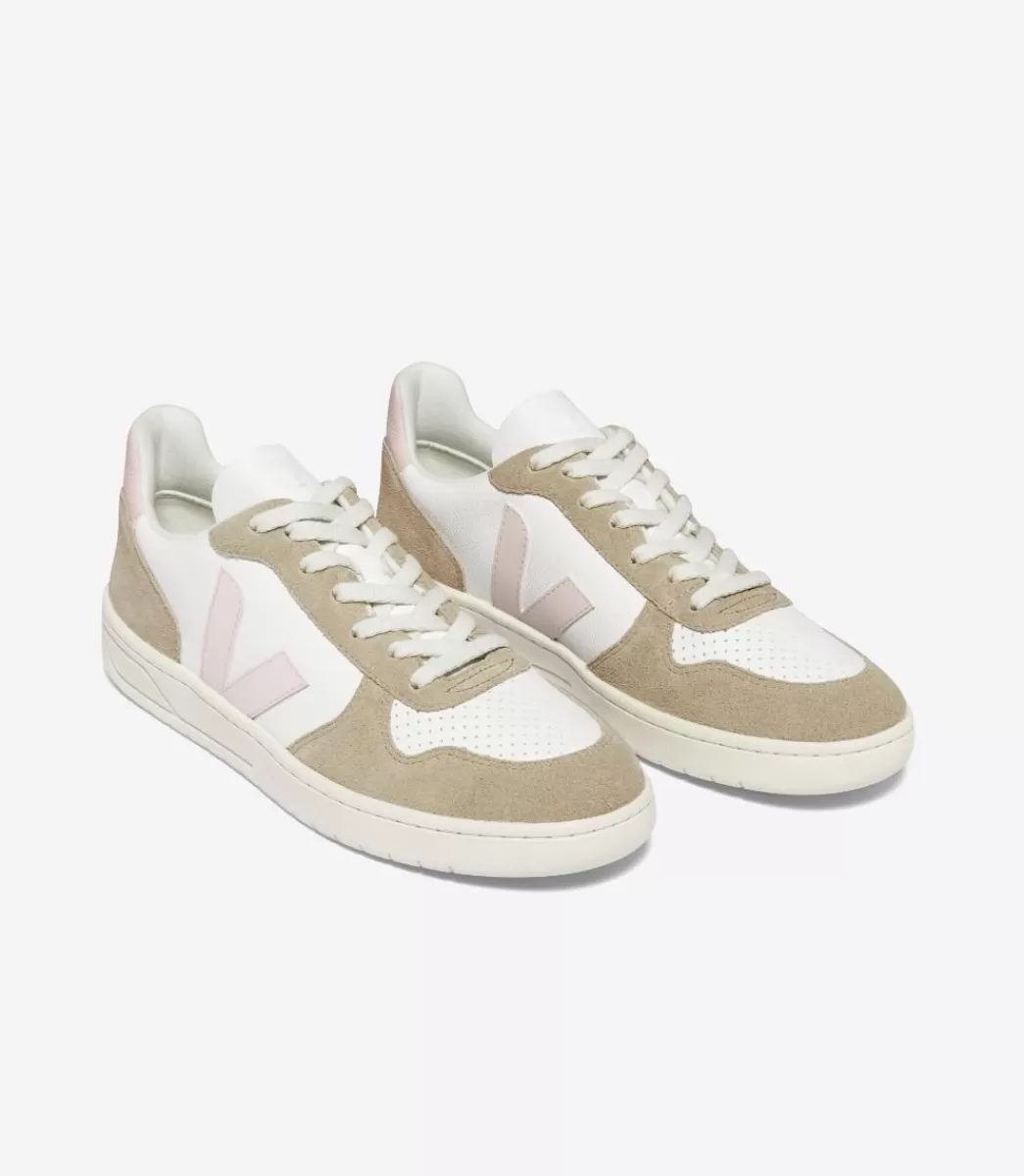 VEJA Adultes<V-10 LEATHER WHITE PETALE SAHARA