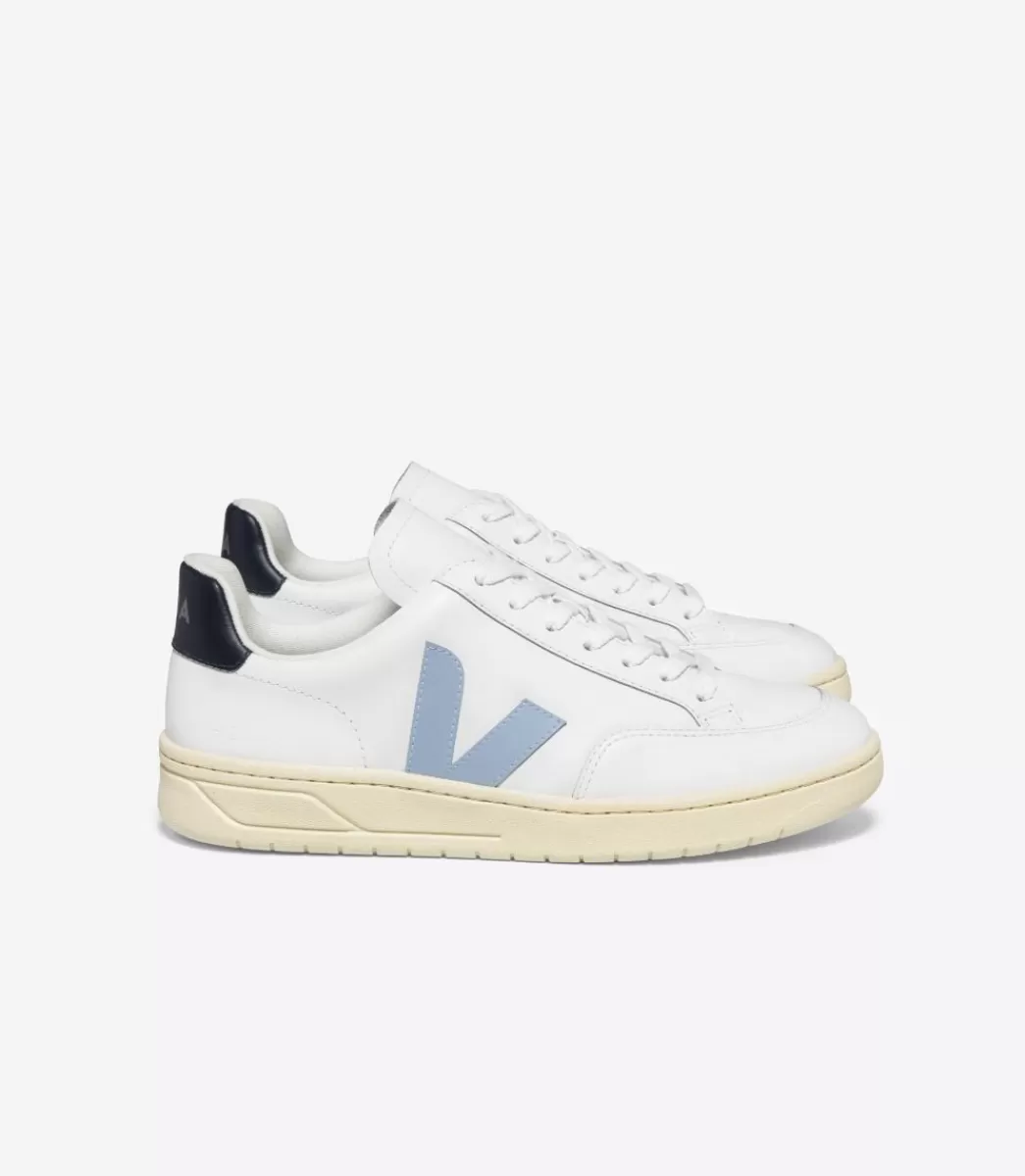 VEJA Adultes<V-12 LEATHER WHITE STEEL NAUTICO