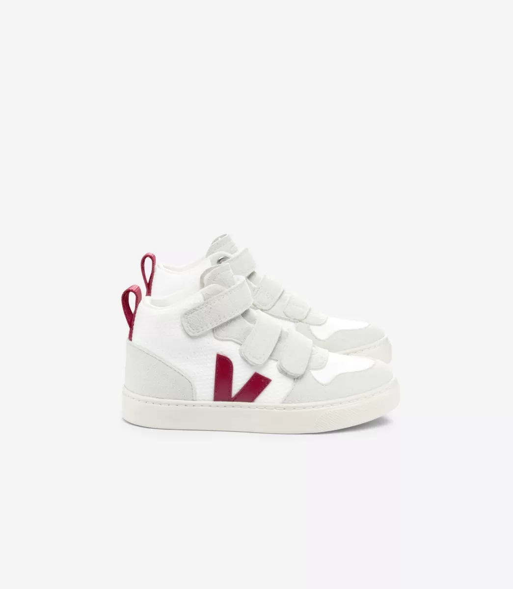 Enfant VEJA Enfants<V-10 MID B-MESH WHITE MARSALA